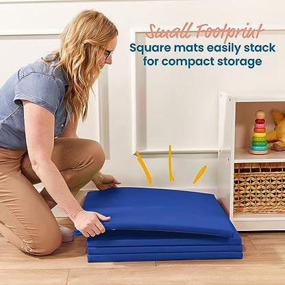 ECR4Kids SoftZone Play Patch Activity Mat Squares, Modular Playmat, Blue, 4-Pack - color: Blue