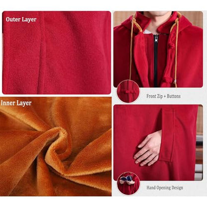 Meditation Prayer Hooded Cloak Long Button Down Unisex Cape Double Layer Warm Medieval Coat Poncho - color: Coffee, size: XX-Large