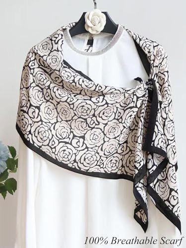 Large Shawl Scarf For Women Lightweight Wraps Silky Headscarf Long Sunscreen Scarfs - color: T25 Black and White Rose / 70"x 35"