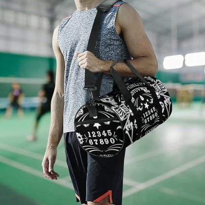 Skull Skeleton Witch Board Tarot Black Art Cylindrical Portable Fitness Bag, Large Capacity Handbag - color: skull Skeleton witch Board Tarot black art