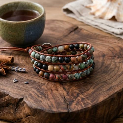 YGLINE Natural Stone Wrap Bracelet for Women Boho Bracelets Healing Crystal Beaded Bracelet Adjustable 3/5 Wraps Bracelet Handmade Birthday Gifts for Women - color: African Turquoise