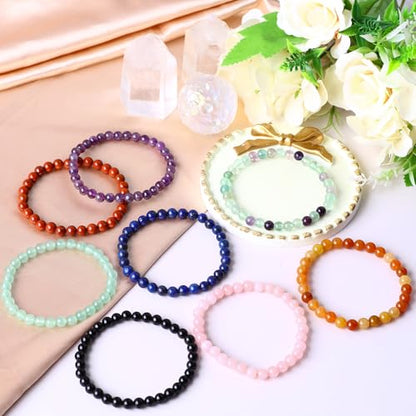 Handmade Stretch Elastic Bracelet Natural Stone Crystal Healing Power Energy Gifts for Reiki Nature's Beauty and Spiritual Essence Unisex 6mm - color: Black Obsidian
