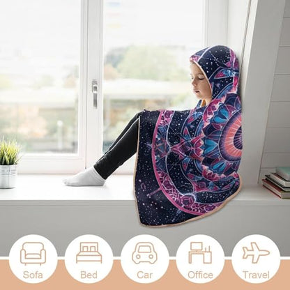 Wearable Blanket for Adults Galaxy Mandala Hooded Blanket Throw Blanket Soft Hooded Cloak Shawl Wrap 50x40 Inch