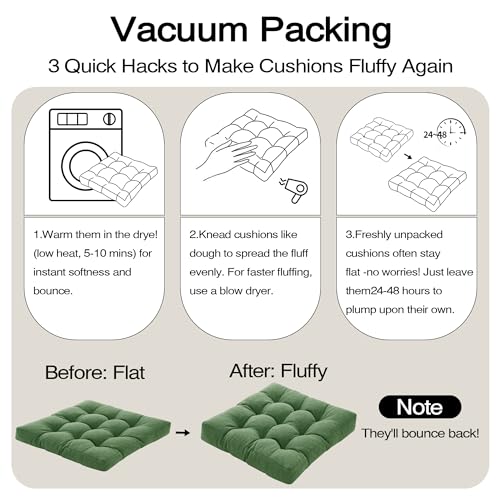 Tromlycs Floor Cushions Pillows for Adults Sitting Large Square Seating Pillow Gel Memory Foam 20 x 20 x 4 Inch Green Set of 2