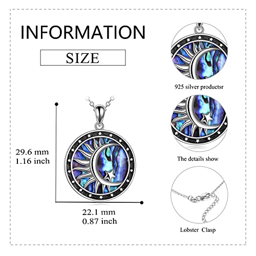 Moon Sun Star Necklace 925 Sterling Silver Abalone Shell Celestial Jewelry Gift for Women - color: Moon Sun Star Necklace