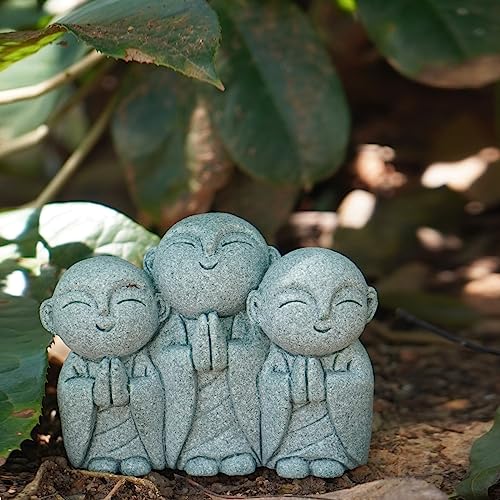 OwMell Japanese Jizo Monk Statue, Buddha Jizo Figurine Memorial Aquarium Statue Ornament - Smiling - color: Smiling