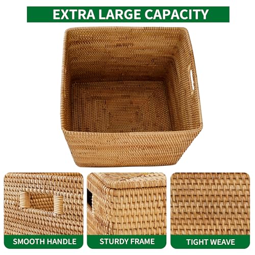 Rattan Basket With Lid, Large Lidded Basket For Storage, Rattan Box(22.8" L×19.7" W×17.7" H) - size: 22.8" ×19.7"×17.7"