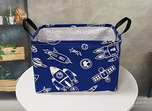 Storage Basket Home Shelf Basket Kids Organizer Box Clothes Laundry Hamper Nursery Bin Gift Laundry Basket with Handles for Home (Spacecraft) - color: Navy Spacecraft