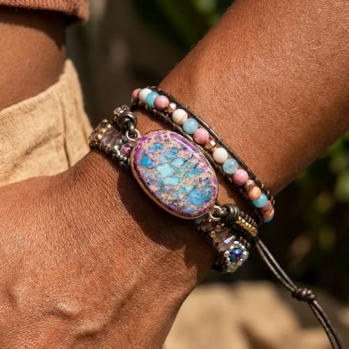 YGLINE Boho Handmade Natural Stone Wrap Bracelets Jasper Crystal Beads Bracelet Jewelry