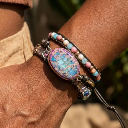 YGLINE Boho Handmade Natural Stone Wrap Bracelets Jasper Crystal Beads Bracelet Jewelry