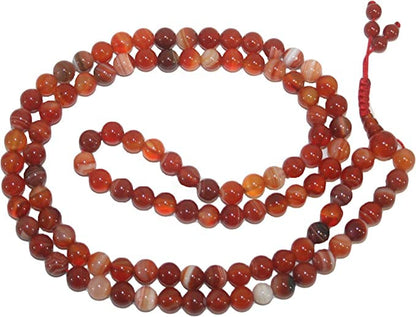 Agan Traders Authentic 108 Mala Beads Necklace – Tibetan Prayer Japamala – Meditation Necklace for Yoga Healing – Gemstone Mala Beads with Tassel for Men & Women - color: red-agate