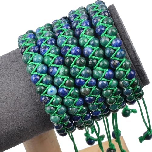 MASSIVE BEADS Double Layer Natural Chakra Healing Power Crystals Macrame Bracelet Yoga Stone Beads Gemstone Meditation Relax Anxiety Bangle for Unisex Women Men - color: Chrysocolla, size: 6mm