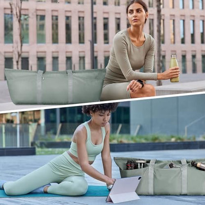 Large Yoga Mat Bag with Shoes Compartment and Wet Pocket Ladies Pilates Gym Tote Bag with Yoga Mat Holder Strap for Women Men Workout Carrier Stuff Accessories - color: Greenish Grey