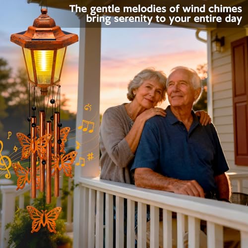 Large Solar Butterfly Wind Chimes, Gift for Women Mom Grandma Wife Sister Daughter Neighbor, Classic Bronze Wind Chimes With Wind Catcher, Solar Decor Lights For Outdoor Garden Patio Yard Porch Window