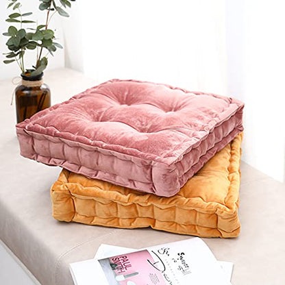 Tufted Velvet Floor Cushion, Round Thick Seating Cushion with Carrying Handle, Patio Meditation Pillow Tatami Chair Pads, 20"x20"x3", Pink - color: R-pink