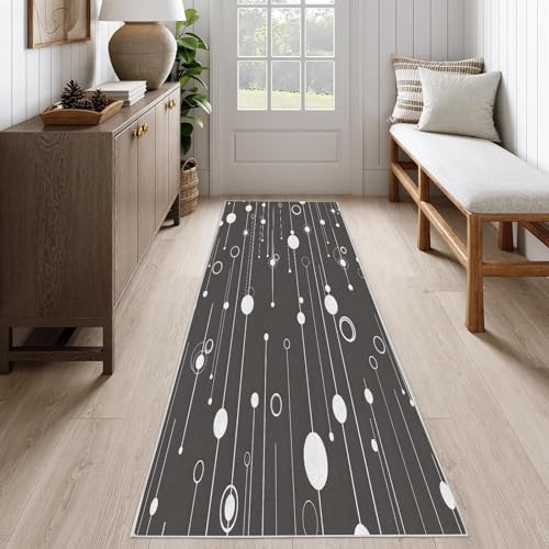 Vertical White Lines Runner Rug 2x6 - Washable Non-Slip Minimalist Accent Rug, Low Pile Soft Carpet, Circle Dots Carpet for Entryway, Kitchen, Bedside & Bathroom, Indoor Home Decor, Gray - color: Gray -91, size: 2' x 6' (Runner)