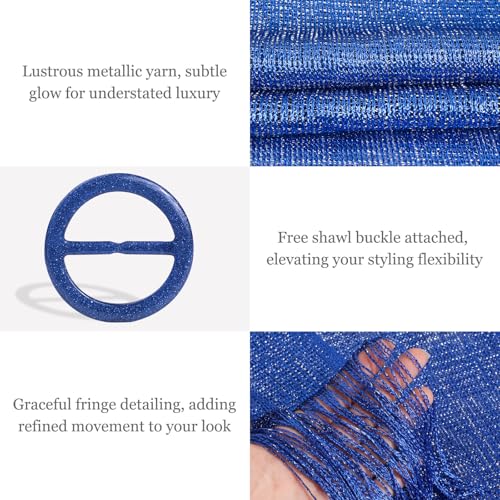 Sumolux Shawls Wraps for Evening Dresses Metallic Glitter Shawls Scarf for Women Sparkling Wedding with Free Buckle - color: Blue