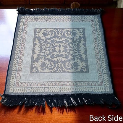 Pooja Aasan Blue 24 Inch Soft Woolen Velvet Cloth Mat for Puja Temple Altar | Decorative Embroidered Puja Aasan for God Idol, Mandir & Festivals | Soft Religious Mat for Home Temple & Spiritual Use