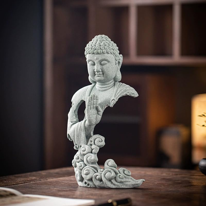 livelyfish Meditating Buddha Statue Zen Aquarium Buddha Figurines Sandstone Thinker Sculpture for Fish Tank Garden Home Decorations, Gift (G-S) - size: G-S