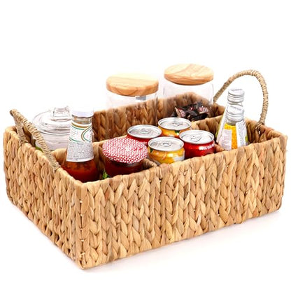 Wicker Divided Storage Basket Woven Natural Basket Hyacinth for Organizing Bathroom Kitchen Shelves Office Supplies Organization Everyday Wicker Storage Baskets 4 Section Rectangular Tray