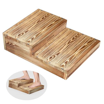 Wooden 2 Step Stool for High Beds, Moderate & Applicable 2-Step Stools for Seniors, Solid Wood steppingStool, Built-in Handle for Easy Carrying, 20.0" W - size: 20.0" W