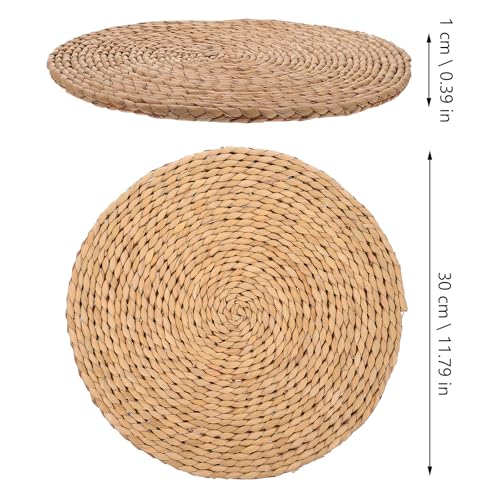 VICASKY Thickened Woven Straw Meditation Cushion 1.5cm Natural Straw Tatami Floor Seat Pad for Indoor Sitting and Zen Practice, Round 30cm Diameter Woven Floor Pillow for Home Use