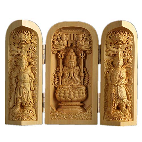 Ulalaza Boxwood Buddha Statue Solid Wood Carvings Carved Locker Box Sculpture Decoration - color: Style-4