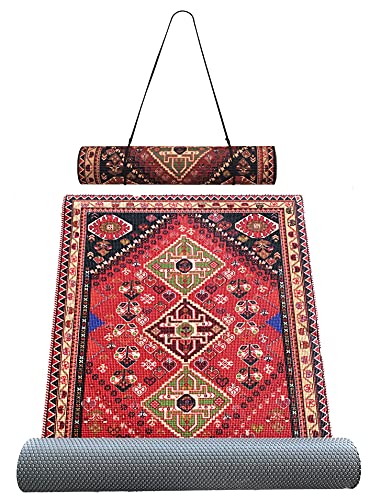 Ananda Eco Friendly Non Slip Yoga Mat, Decorative Body Alignment System, TPE Textured Non Slip Surface, 72x 26Inches, 1/4 Thick High Density Padding To Avoid Sore Knees, Perfect for Yoga, Pilates and Fitness with Carrying Strap
