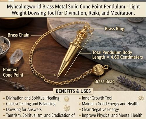 Brass Metal Light Weight Solid Cone Point Healing Dowsing Metaphysical Reiki for Divination and Meditation Brass Pendulum - color: Copper Metal Teardrop
