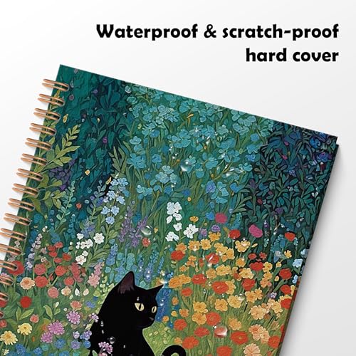 Wildflower Black Cat Spiral Notebook, Black Cat Gifts Journal, Cats Lovers Mom Lady Gifts Journal Notebook, 5.5x8.3 Inch - color: Style02