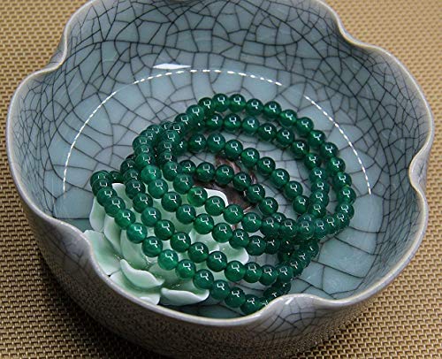 Angelstones Handmade Natural Healing Gemstone 6mm Round Beads Stretch Crystal Bracelet 7 Inch Unisex - color: Green Agate