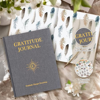 Lanpn Daily Gratitude Journal for Men Woman, The 5 Minute Gratitude Diary with Prompts, Linen Mindfulness Affirmation Positivity Planner, 156 Page Better Every Day Reflection Guided Notebook, Grey - color: Grey