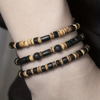 Puka Shell Bracelet for Men Wooden Bracelets Turquoise Stack Beaded Minimalist Trendy Jewelry for Friend Gift - style: 3pcs-Brown Black