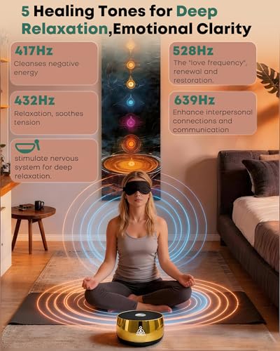 Portable Electronic Tibetan Singing Bowl, 4 Healing Frequencies (417-639Hz)& Singing Bowl Tone - USB-C Rechargeable Meditation Musical Instrument for Yoga, Relaxation, Reiki, Chakra Balance Gold - color: Singing Bowl Gold