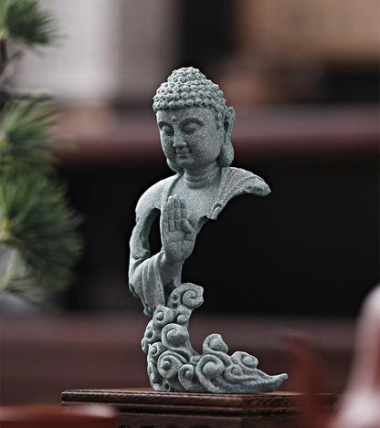 livelyfish Meditating Buddha Statue Zen Aquarium Buddha Figurines Sandstone Thinker Sculpture for Fish Tank Garden Home Decorations, Gift (G-S) - size: G-S