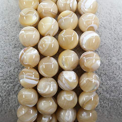 Amandastone Natural Gemstone 8mm Round Beads Stretch Bracelet 7 Inch - color: Khaki Mother Of Pearl