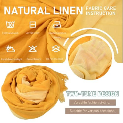 Two-tone Linen Scarf for Women Lightweight Summer Wrap Cotton Shawl Beach Travel Pashmina Gauze 75"×35" - color: Light Yellow/Turmeric