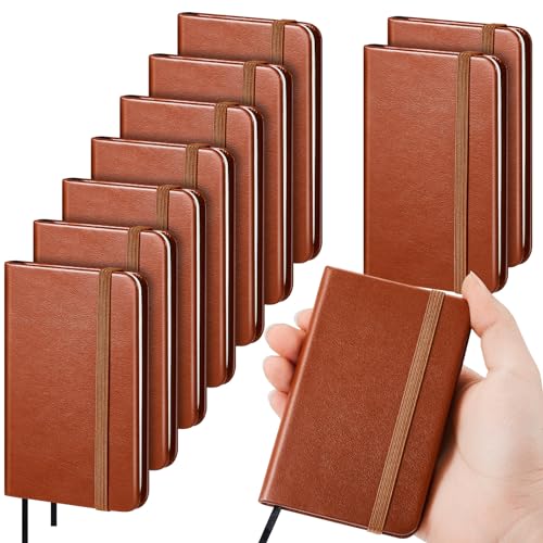 10 Pcs Mini Brown Leather Pocket Notebook Bulk, 4 x 2.5 Inch Small Journal Note Book, 50 Sheets Hardcover Tiny Notepad Lined for Office Home School Writing Supplies - color: Brown, size: Solid Color