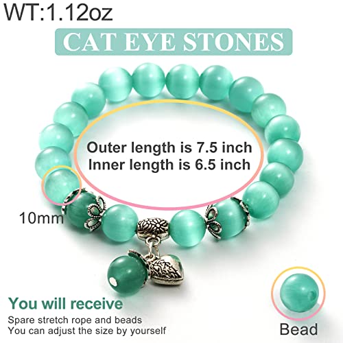 Natural Stretch Gemstone Bracelet Healing Stone Beaded Bracelets for Women Men Gifts (Unisex) - color: Blue Green