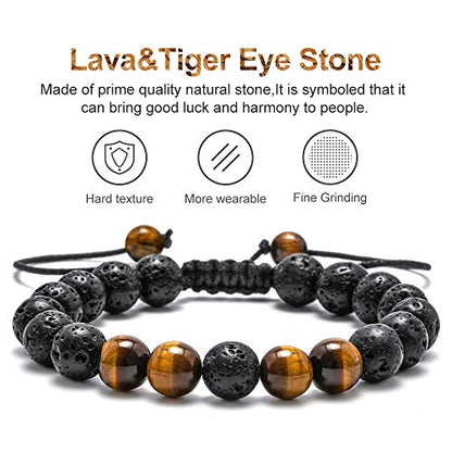 M MOOHAM Fathers Day Gift Mens Bracelet - Beaded Natural Stone 8mm Tiger Eye Matte Agate Lava Rock Bracelets for Men Teen Boys Grandpa Dad Birthday Gifts Jewelry - style: "Lava Rock&Yellow Blue Tiger Eye Bracelets