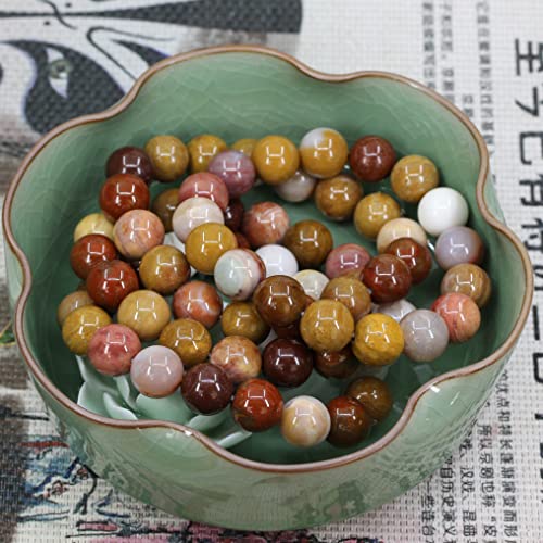 Keleny Semi Precious Stones Natural Gemstones 12mm Round Beads Crystal Stretch Bracelets 7 Inch Unisex - color: Mookaite Jasper