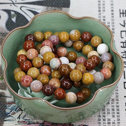 Keleny Semi Precious Stones Natural Gemstones 12mm Round Beads Crystal Stretch Bracelets 7 Inch Unisex - color: Mookaite Jasper