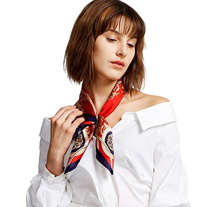 ANDANTINO 100% Mulberry Silk Scarf -21” Lightweight Square Neckerchief – Breathable Digital Printed Scarves with Gift Packed - color: Red