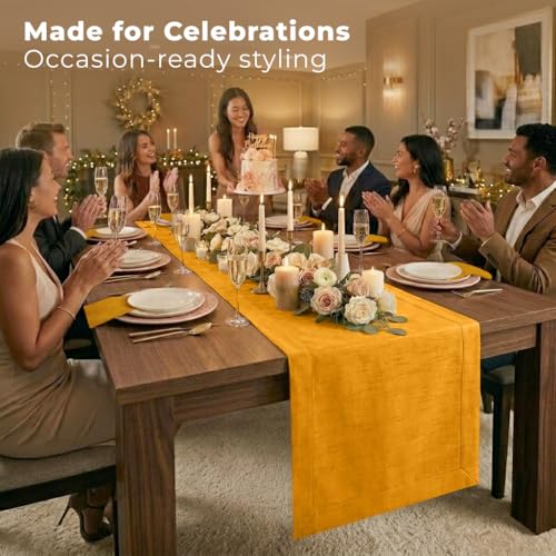 Luxe Shine™ by D'Moksha Yellow Table Runner 72 Inches Long, Elegant Silk Table Runner, Machine Washable, 14 x 72 Inch for Dresser, Dining- Summer, Father's Day - color: Yellow, size: 14 X 72 Inch