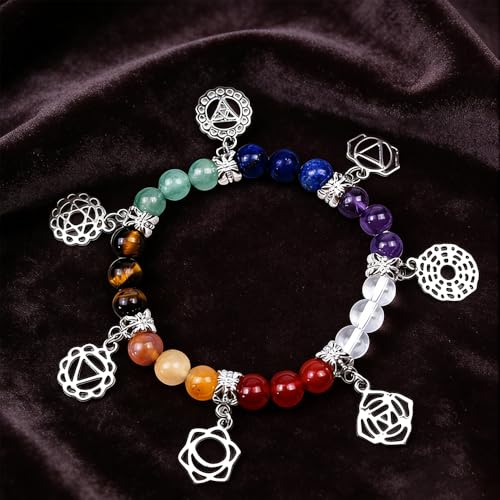 7 Chakra Healing Bracelet with Natural stones for Energy Healing & Balance, Stretch Beaded Jewelry for Energy Balance, Meditation, Yoga, Gift for Women