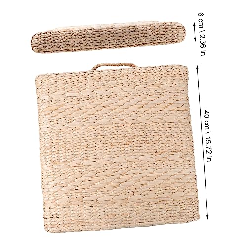 Ciieeo 1pc Handmade Straw Woven Cushion for Yoga Meditation Square Tatami Floor Mat Diameter Thick for Indoor Use and Creative