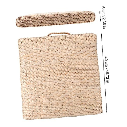 Ciieeo 1pc Handmade Straw Woven Cushion for Yoga Meditation Square Tatami Floor Mat Diameter Thick for Indoor Use and Creative