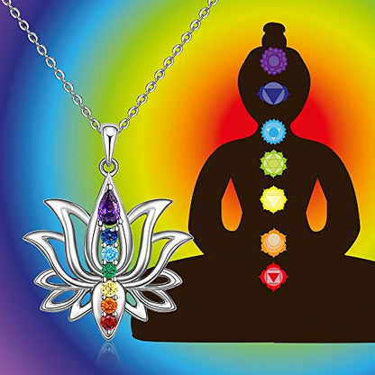 Chakra Necklaces for Women Lotus Flower Necklace Sterling Silver Mandala Yoga Lotus Pendant 7 Chakra Jewelry Gifts