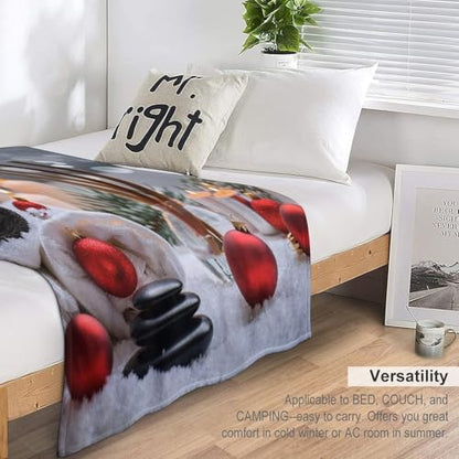 Christmas Balls Towels Throw Blanket, Soft Lightweight Cozy Warm Zens Stones Candle Flannel Blankets for Couch Bed Travel, 40"x50" - color: Christmas Balls Towels, size: 40"x50"