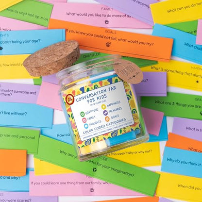 Conversation Cards for Kids In Jar, 150 Cards, Connect, Build Social Emotional Learning Skills, Mental Health Decor for School, Counseling Decor, Back to School Supplies - style: Conversation jar for Kids